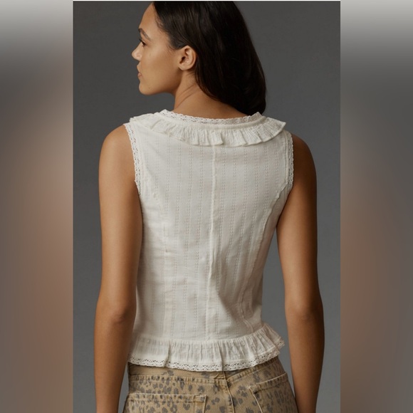 Free People Cream Ruffled Tie Front Blouse - Picture 2 of 10